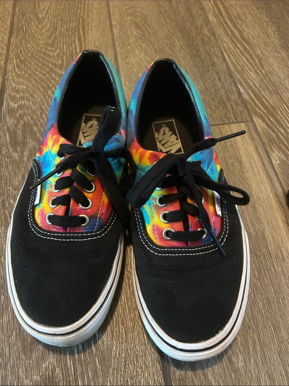 Vans Black Canvas Sneakers with Rainbow Tie-Dye Panels